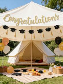 1pc Gold Glitter Congrats & Graduation Cap Banner, Pre-Strung 118 Inch Black & Gold Graduation Banner, Suitable For 2026 Graduation Party Decor - Multicolor - View 5