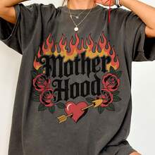 Mother Hood PNG Tattoo Style Edgy Mom Shirt Design Gothic Rose Flame Mom Life PNG Heart Arrow Mom Sublimation Rocker Mam - 黑色 - 查看 1