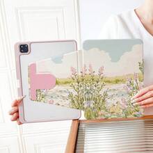 1 chiếc ốp lưng máy tính bảng xoay 360° họa tiết vịt hồ màu hồng và hoa, có khe cắm bút cảm ứng, chân đế từ tính đa góc, chức năng tự động bật/tắt màn hình, tương thích với iPad Pro/Air, iPad 5/6/28 - Nhiều màu - Xem 10