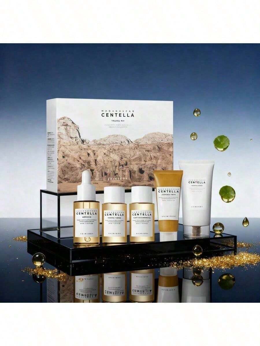 1004 Korean Centella Asiatica Skin Care Travel Set:Light Cleansing Oil+ Ampoule Foam+Ampoule+Toning Toner+Soothing Cream - 5PCS - 查看 1