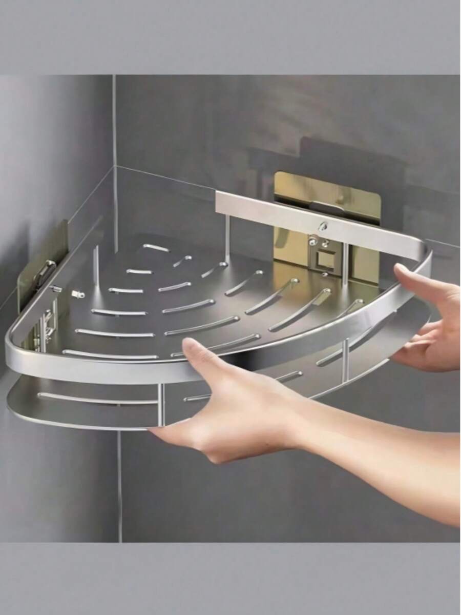 Kệ góc treo tường nhiều tầng hình tam giác không cần khoan, giá đựng đồ góc phòng tắm/bếp/ban công dán tường. - Bạc - Xem 1