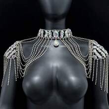 1pc Women's Luxurious Crystal Tassel Shoulder Chain, Suitable For Wedding Bride Off-Shoulder Dress, Crystal Glass Accessory - Tassel Shoulder Chain - View 10