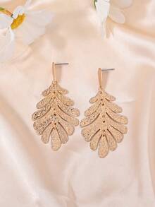1 Pair Retro Minimalist Exaggerated Golden Yellow Lotus Leaf & Maple Leaf Earrings, Elegant Earrings Suitable For Women To Wear Daily, Banquet, Party, All Seasons - Yellow Gold - View 9