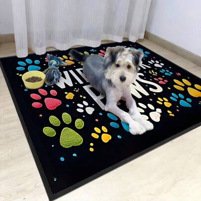 1pc Paw Print Anti-Slip Dirt-Resistant Pet Mat, Pet Cage Pad, Pet Feeding Mat, Multi-Size Multi-Purpose Cartoon Style Floor Mat To Provide Warmth For Your Pet, Suitable For All Seasons
