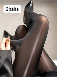 1件装女士亮面丝绸丝袜，表面闪亮反光 - 黑色 - 查看 5