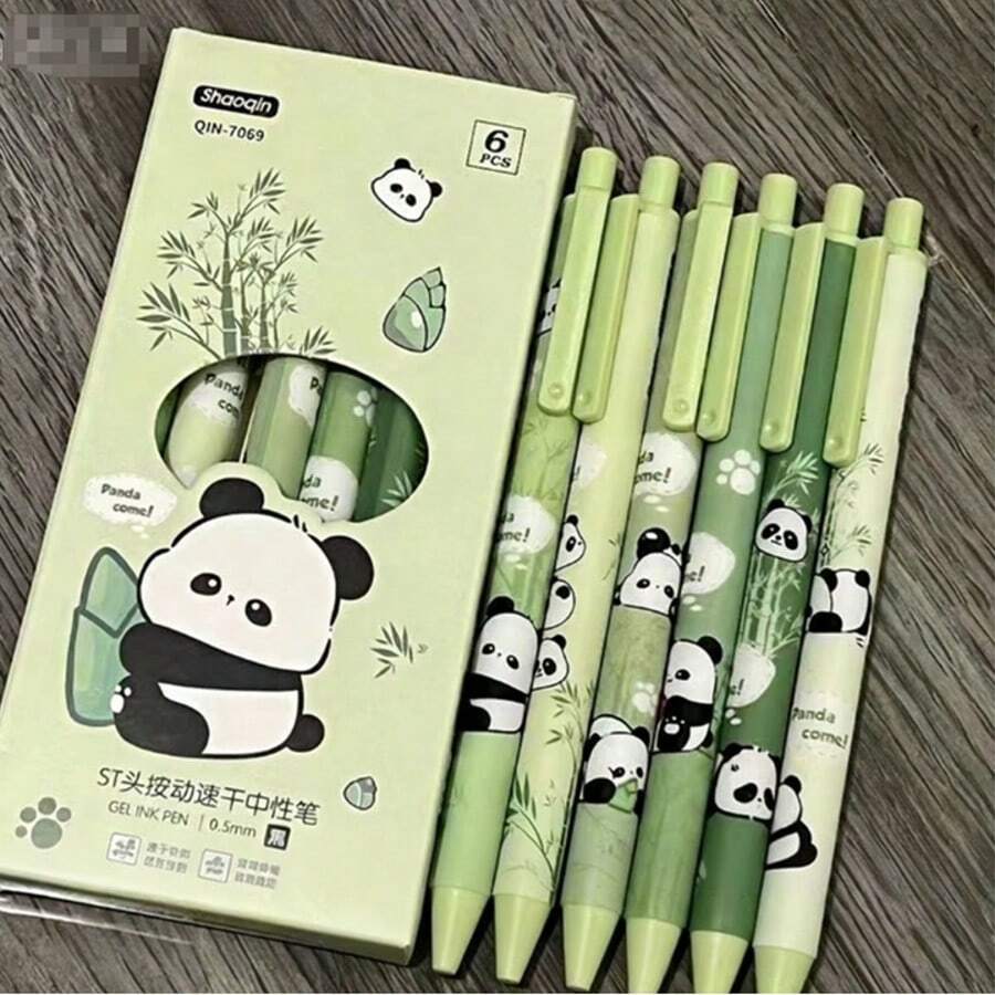 Bộ 6 bút bi rút chất lượng cao hình gấu trúc và tre dễ thương, thiết kế tối giản, viết trơn tru, phù hợp cho bé gái [Mực đen] - A - Xem 1