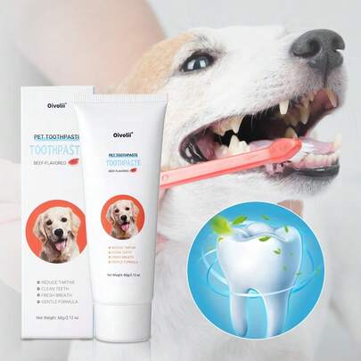 Pet Oral Cleaning Toothpaste, Mild Formula, Delicious Beef Flavor, Cleans Teeth And Reduces Tartar, Freshens Breath, A Dental Care Tool Favored By Dogs And Cats (2.12 Oz.)