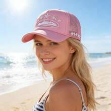 1pc Women Five-Pointed Embroidery Truck Driver Hat, Fashionable Baseball Cap With Mesh, Casual Outdoor Hat Spring Autumn Traveling, Beach Holiday Halloween - 粉色 - 查看 11