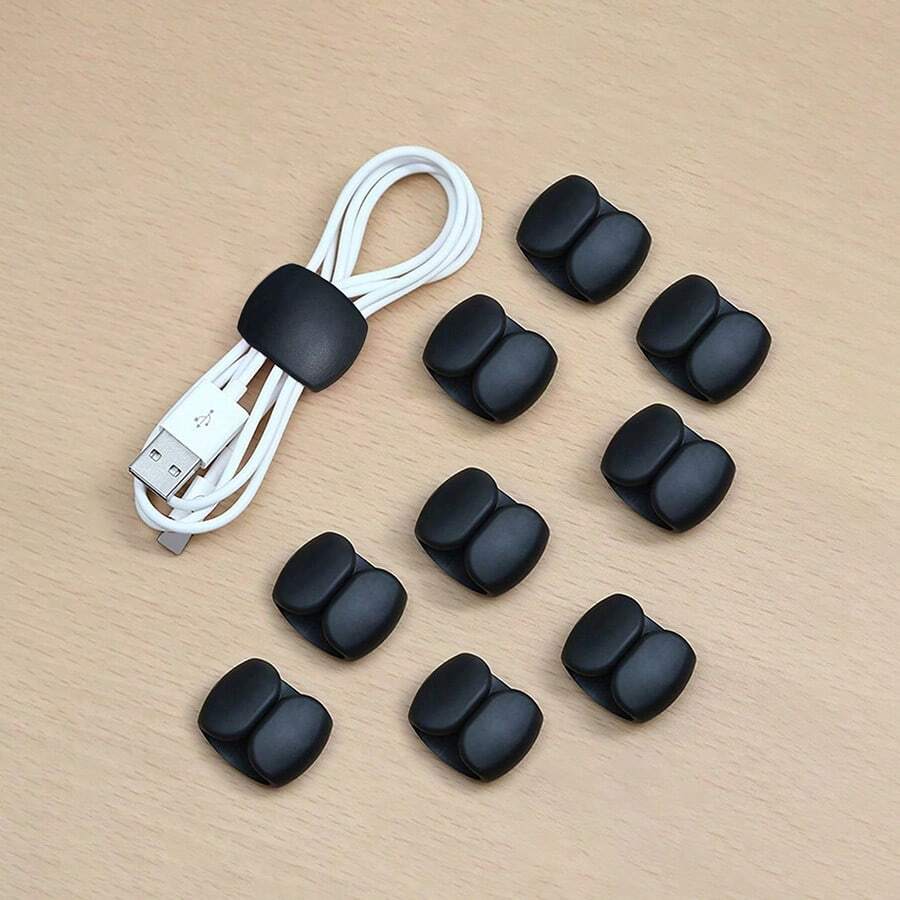 10个装数据线整理扣耳机充电线整理器缠绕收纳扣简约多功能缠绕扣 - 黑色 - 查看 1