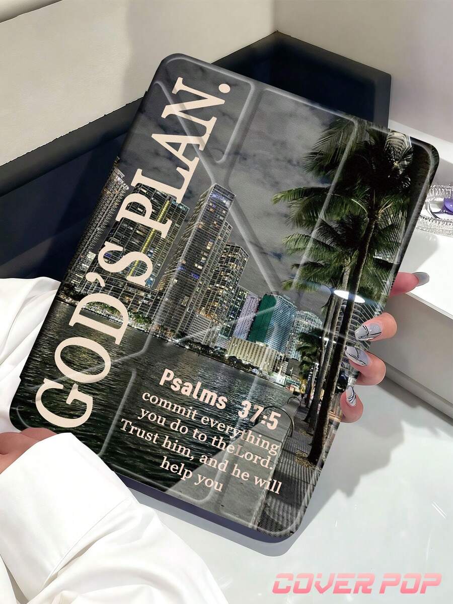 城市建筑与标语图案平板电脑保护套，兼容 iPad Air 11 英寸 M3 2025 / M2 2024、Air 第五代 2022、(A16) 11 英寸第十一代 2025，兼容三星 Galaxy Tab、Kindle Paperwhite 第十二代 2024，透明背壳，时尚图案保护套，支持自动睡眠/唤醒功能，气囊保护，适合作为礼物和办公用品。