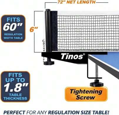 Tinos Professional Table Tennis Net Fits 18" Maximum Table Thickness | Screw Clamp Ping Pong Net &Amp; Post Set | Height And Tension Adjustments