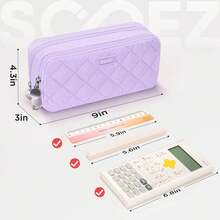 Large Pencil Case Pouch, Extra Big Pencil Bag With 8 Compartments, Wide Opening Pen Bag, Soft Quilted Pencil Pouch Organizer With Zipper, Portable Pencil Case For Teen Girls, Beige - 紫色 - 查看 5