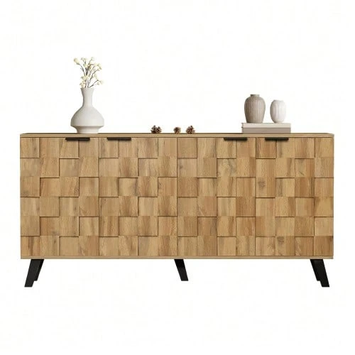 Modern 4-Door Sideboard, 160.5 X 35.5 X 78 Cm – Practical Design For Living Room, Bedroom And Dining Room. - Warna alami - View 1