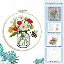 Bộ dụng cụ thêu chữ thập tự làm, khổ 11CT, chỉ thêu 3 sợi, họa tiết máy hát đĩa than, khinh khí cầu, ong, bình hoa, hoa lá, bộ đầy đủ vật liệu cho người mới bắt đầu, quà tặng thư giãn mùa xuân/hè (Bao gồm kim + khung thêu 8 inch + mẫu thêu) - nhiều màu - Xem 15