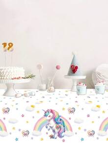 1 件 220*130 厘米独角兽一次性 PE 塑料桌布，长方形桌布，适用于婴儿派对、彩虹云主题派对、女孩生日派对、公主派对、性别揭晓派对、幼儿园派对装饰、独角兽桌布派对装饰 - 彩色 - 查看 7