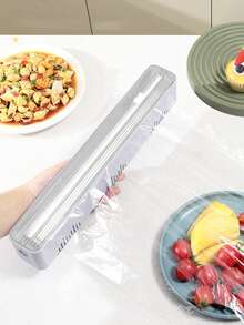 1 pieza Cortador reutilizable de película adherente, dispensador ajustable de envoltura adherente con caja de almacenamiento, cortador de papel de aluminio con caja de almacenamiento, adecuado para encimera y cajón - Multicolor - Ver 7