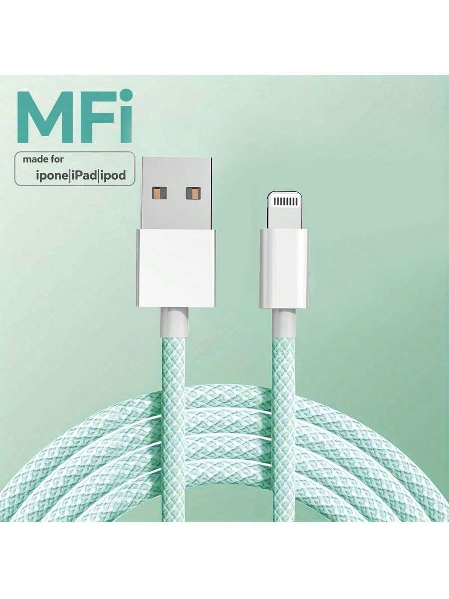 Cable de datos trenzado de nailon de 1m/1,5m, compatible con carga rápida, compatible con iPhone 13/12/11/XR/8/7/6, serie de portátiles incluyendo 14 Pro Max, 14 Pro, 14 Plus, 13 Pro Max, 13 Pro, 13, 12 Pro, 12, 11, XS, XR, 8 Plus, 8, 7, 6, 5, SE, e interfaces Lightning y Tipo-C, certificado MFi - Verde - Ver 1