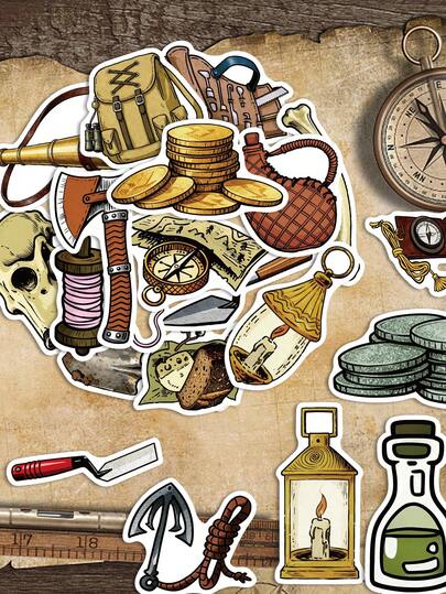 50张彩色考古主题贴纸：创意精美设计——完美适用于吉他、滑板、派对、手机壳、笔记本、行李箱、信封和礼品装饰——艺术手工贴纸