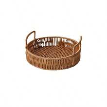 Handmade Rattan Woven Tray With Handles, Oval Shaped Fruit/Bread/Snack Basket - Khaki - View 5