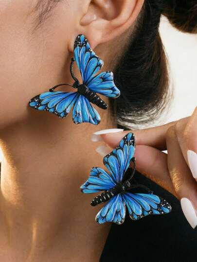 1 Pair Dreamy Nature-Inspired Elegant Romantic 3D Butterfly Unique Personalized Earrings