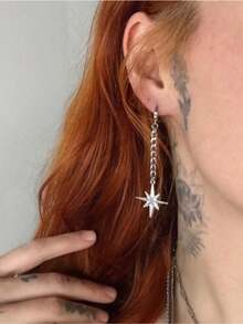 Gothic Eight-Pointed Star Chain Tassel Earrings For Uni - Unique Puncture Ear Studs For Fashion-Forward Accessory Styles - 耳環 - 查看 5