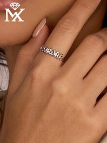 1pc Customized Ring With English Name, Cute Font Couple Rings, Personalized Name Rings, Thin Customized Rings, Stackable Engraved Rings, Anniversary Gift - Multicolor - View 8