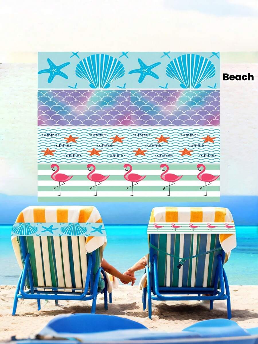 Toalla de playa con estante para toalla de tumbona - Adecuado para tumbonas de playa y asientos de crucero, con banda elástica para guardar ropa.