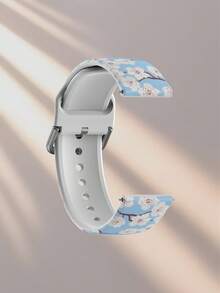 20/22mm Universal Watch Band Compatible With Samsung, Honor Smartwatches - Silicone Strap With Blue Background & Peach Blossom Branch Pattern, Compatible With Huawei Watch 3/Galaxy, GT2/GT3 - Multicolor - View 3