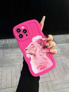 1个玫瑰红波浪纹手机壳，简约粉色狮子图案软壳全包保护壳，带摄像头开孔，兼容 17 Air/16 Pro Max/16 Pro/16 Plus/16/15/14/13/12/11/XSM/XS/XR/7/8 - 白色 - 查看 2