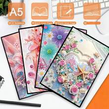 1 pieza Kit de cuaderno de pintura de diamantes, patrón de flor y corazón, artesanía hecha a mano - Material de piel de PU, adecuado para escribir, dibujar, tomar notas, regalo de Acción de Gracias - Multicolor - Ver 5