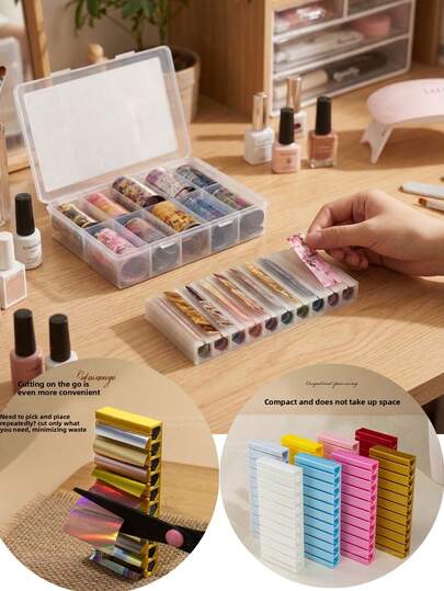 Hộp đựng giấy chuyển hình trang trí móng tay mới nhất, hộp đựng dụng cụ trang trí móng tay 3D nhiều ngăn nhỏ gọn, phụ kiện trang trí móng tay, thích hợp cho việc tự làm tại salon móng tay, quà tặng cho phái nữ và các cô gái, salon móng tay, kỹ thuật trang trí móng tay đơn giản.
