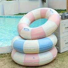 Durable And Thickened - Retro Striped Pool Flotation In Blue And Pink, A Must-Have For Family Pools And Beach Parties, Fun For Adults, Interesting Design, And Comfortable Floating. - Multicolor - View 4