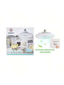 Ventilador de techo con luz LED giratoria para el hogar, boca de rosca E27, luz de ventilador de techo para sala de estar, control remoto, luz de ventilador de dormitorio de 30 W, - Blanco - Ver 11