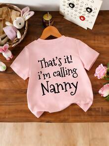 女童休闲趣味印花圆领短袖T恤，夏季上衣 - 粉色 - 查看 4