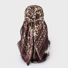 1pc Bohemian Vintage Paisley Palace Ditsy Floral Silk Bandana Scarf, Lightweight Breathable Shawl Wrap For Women, Suitable For Casual And Outdoor Wear, Spring/Summer Fashion Hair Accessories Women Hair Bands Elegant Headband - 咖啡色 - 查看 8