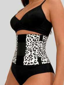 1 件女士粉色豹纹束腰带，腹部瘦身弹力腰带，适合健身、日常穿着、运动 - 黑與白 - 查看 2