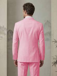 Mens Double Breasted Suit 2 Piece Slim Fit Peak Lapel Wedding Groom Prom Statement Blazer Pants(Suit+Pants)(XS-3XL) - 粉色 - 查看 7
