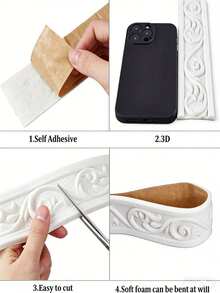 1 Roll 230cm 3D Embossed Flexible Foam Wall Decor, Luxury Crown Design, Self-Adhesive Backing Board Decor, Decorative Wall Paper Frame, Wall Mold, Adhesive Wall Mold, Backing Board Mold, Wall Mold - Multicolor - View 9