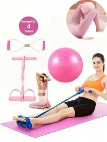 4pcs Yoga Resistance Bands, Purple, Pink, Blue, Suitable For Home Workout - Stretchable Cords For Full Body Training, Abdominal Shaping, Rowing And Flexibility Exercises, Stackable Fitness Equipment, Suitable For Yoga, Shaping, Figure 8, Yoga Ball, Pull-Up Assist, Thigh Trainer, Gym, Sweating, Pilates - Multicolor - View 2