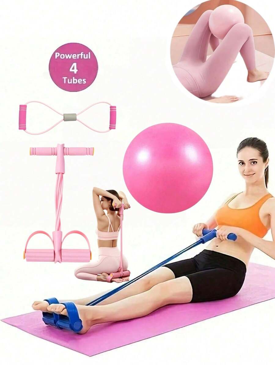 4pcs Yoga Resistance Bands, Purple, Pink, Blue, Suitable For Home Workout - Stretchable Cords For Full Body Training, Abdominal Shaping, Rowing And Flexibility Exercises, Stackable Fitness Equipment, Suitable For Yoga, Shaping, Figure 8, Yoga Ball, Pull-Up Assist, Thigh Trainer, Gym, Sweating, Pilates