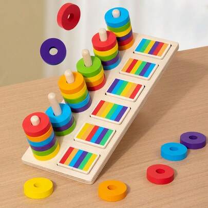 Wooden Color Sorting Matching Memory Puzzle Game, Color Sorting Matching And Hand-Eye Coordination Logic Training Toy, Interactive Toy Suitable For Children, Christmas And Easter Gifts
