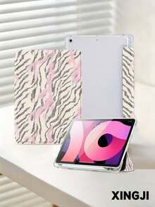 1 pieza Funda protectora para tableta con estampado de cebra rosa y gris, compatible con iPad 10.2" 10th/ (A16) 11" 11th 2025, Pro 11" 2021/2020, Galaxy Tab A8 10.5" 2022, con ranura para lápiz, anti-caída, soporte para tableta, activación/suspensión automática, mejor regalo para familiares y amigos - Multicolor - Ver 2