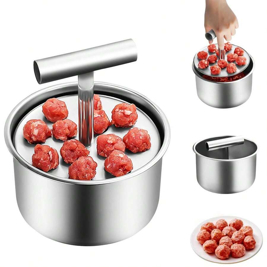 Stainless Steel Meatball Machine, 12/6 Ball Manual Pressing Type Meatball Machine, Portable Meatball Making Tool, Simple Stainless Steel Meatball Making Mold, Kitchen Household Cooking Tool - Multicolor - View 1