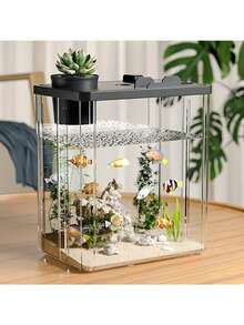 1 Rectangular High-Transparency Fish Tank With Phone Holder Ideal For Home Living Rooms, Study Areas, And Office Desks Home Decor - View 5