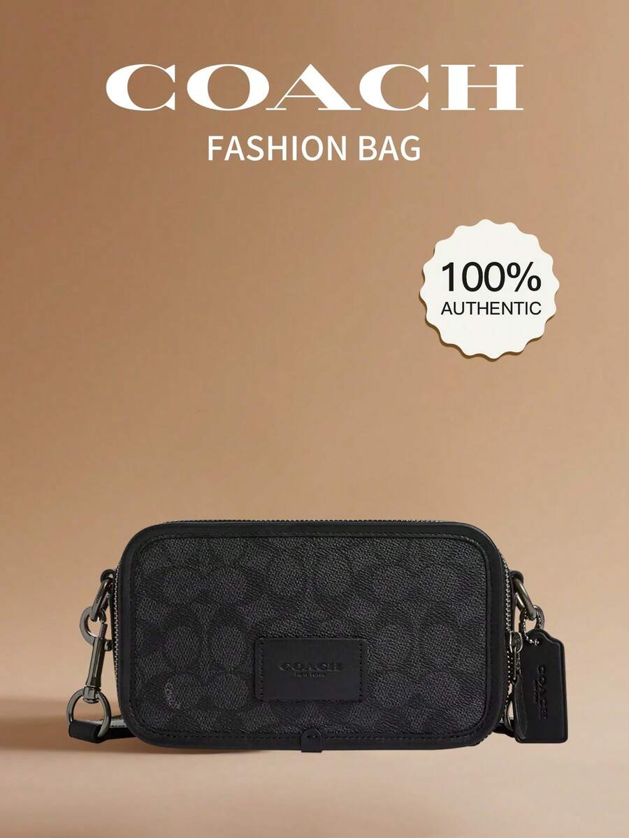 Coach Wyatt 20 Letter Print Zipper Crossbody Bag With Wide Strap For Men - Black - View 1