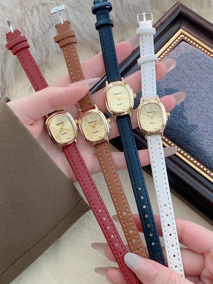 椭圆形女士石英表，时尚复古设计，艺术小众风格，适合日常佩戴、搭配礼物、休闲聚会等场合。 - 金色 - 查看 1
