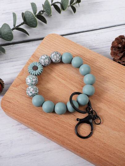 1pc Minimalist Daisy Silicone Bead Multi-Color Silicone Bead Tassel Keychain, Bag & Car Key Chain Accessory - Ideal Gift For Women, Key Finder Charm - Floral Boho Print