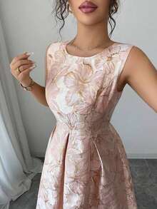 Elenzga Women's Elegant Jacquard Pleated Sleeveless Dress, Summer - 橘色 - 查看 10