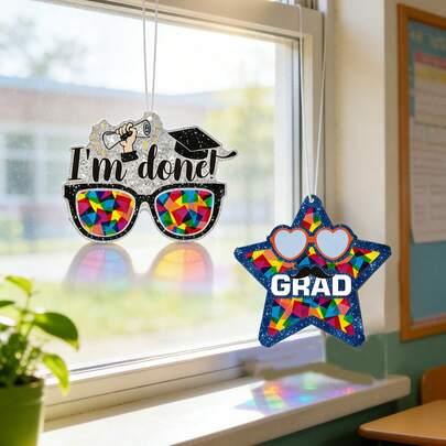 16 Sheets Graduation Rainbow Suncatcher Window Hanging DIY Craft Kit, Stained Glass Effect Paper Cut Ornament,Paper Cut Art, Easy Assembly, Outdoor Patio & Garden Decor,Outdoor Decor, Patio Decor, Garden Ornament, Balcony Decor, Back To School Party Supplies,Graduation Decor, Grad Season,