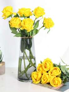 Artificial Roses, High-End Fake Roses, Suitable For Home Decor, Room Decor, Dining Table Decor, Wedding Decor, Bridal Bouquet, Wrist Corsage, Flower Arrangement. Suitable For Home, Restaurant, Bedroom, Vase Floral Arrangement And More. - Yellow - View 4